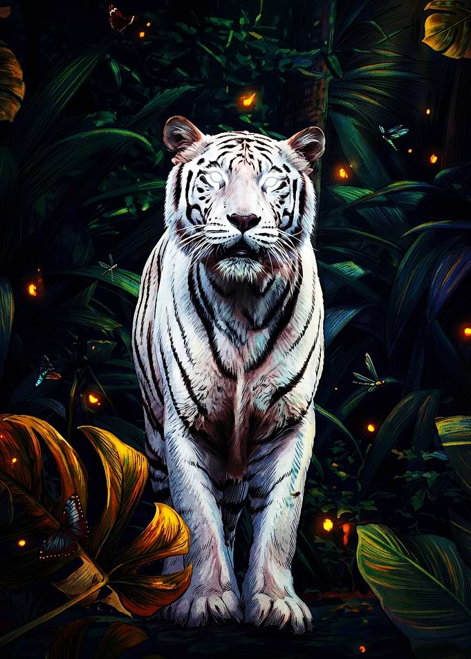 Mystical White Tiger in Enchanted Jungle