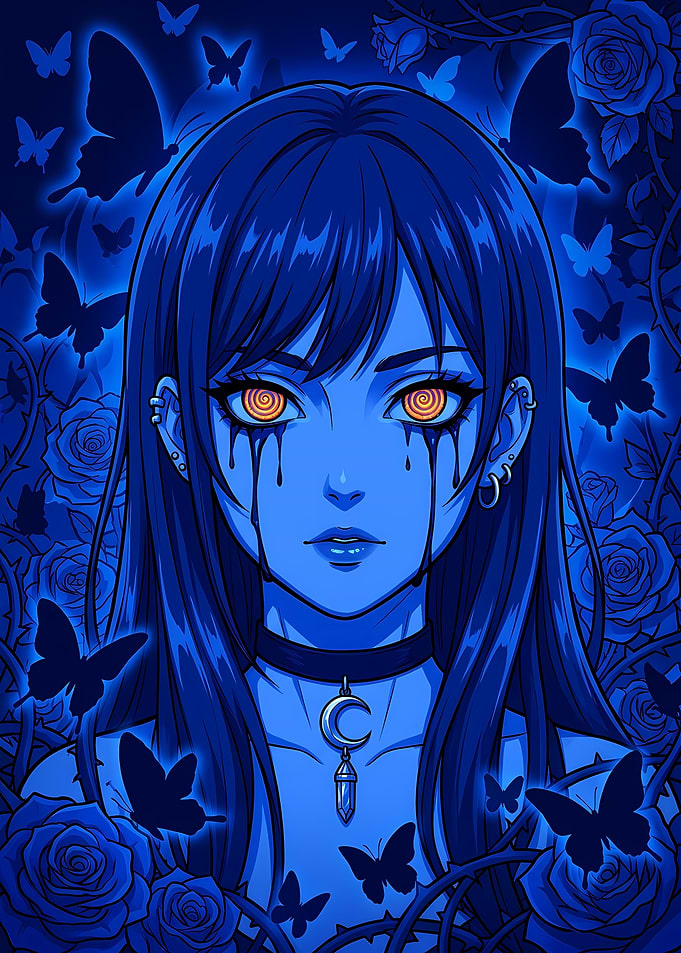 Blue Anime Girl with Hypnotic Eyes