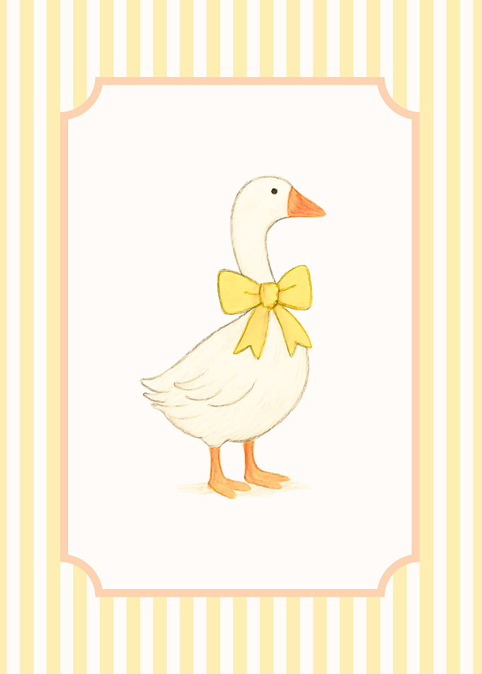 Cute Watercolor Goose with Yellow Bow