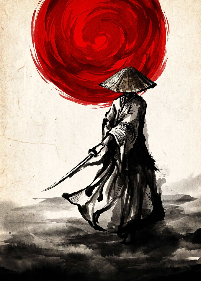Samurai Warrior with Red Sun