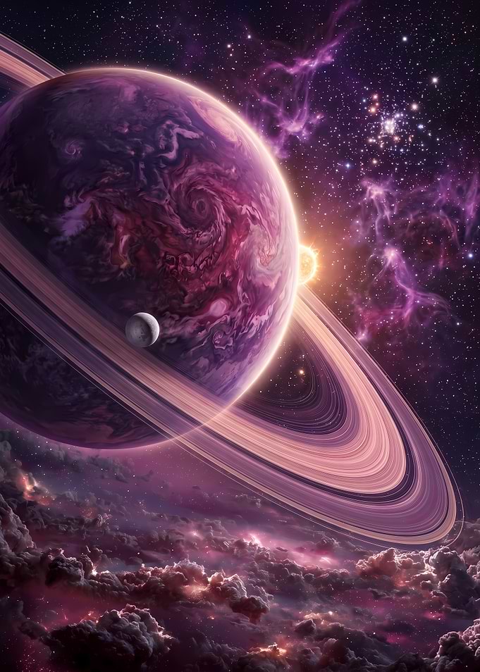 Majestic Purple Ringed Planet in Space