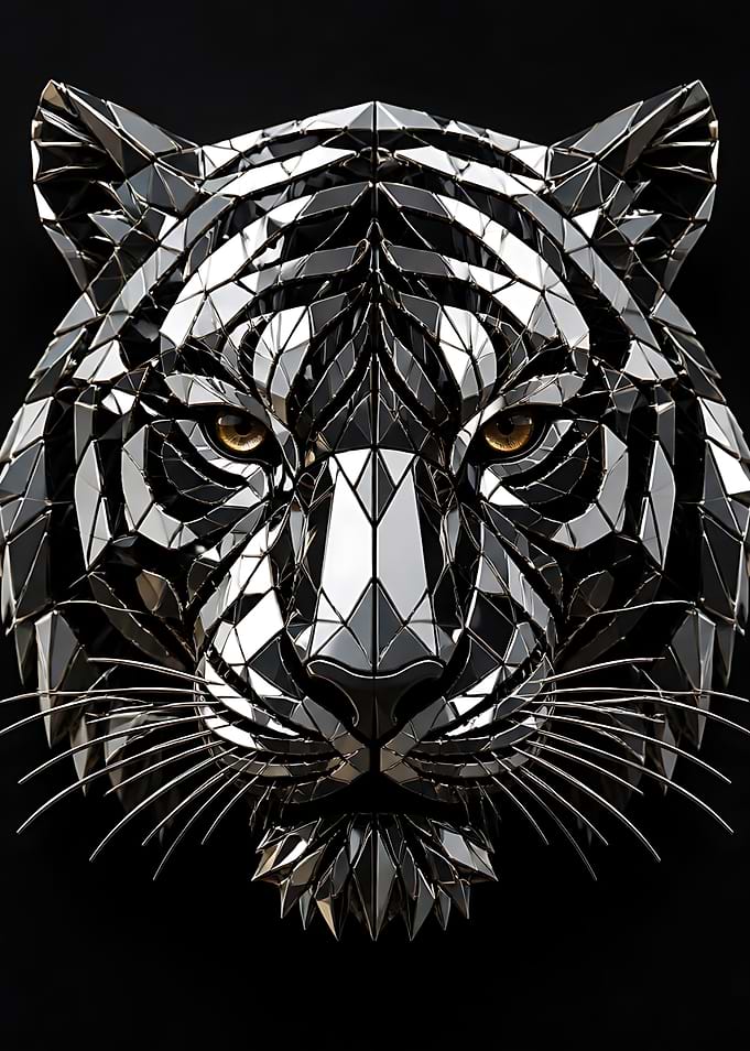 Metallic Geometric Tiger Head Portrait