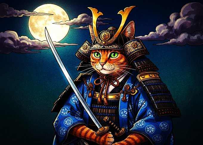 Orange Tabby Cat Samurai Warrior