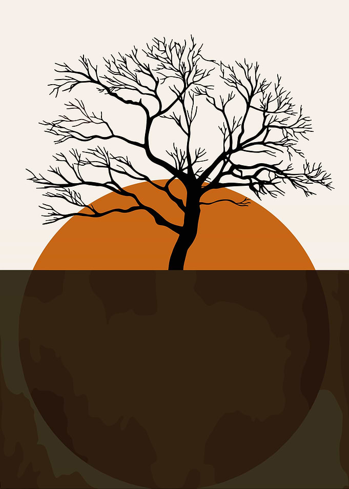 Minimalist Tree Silhouette Sunset Art