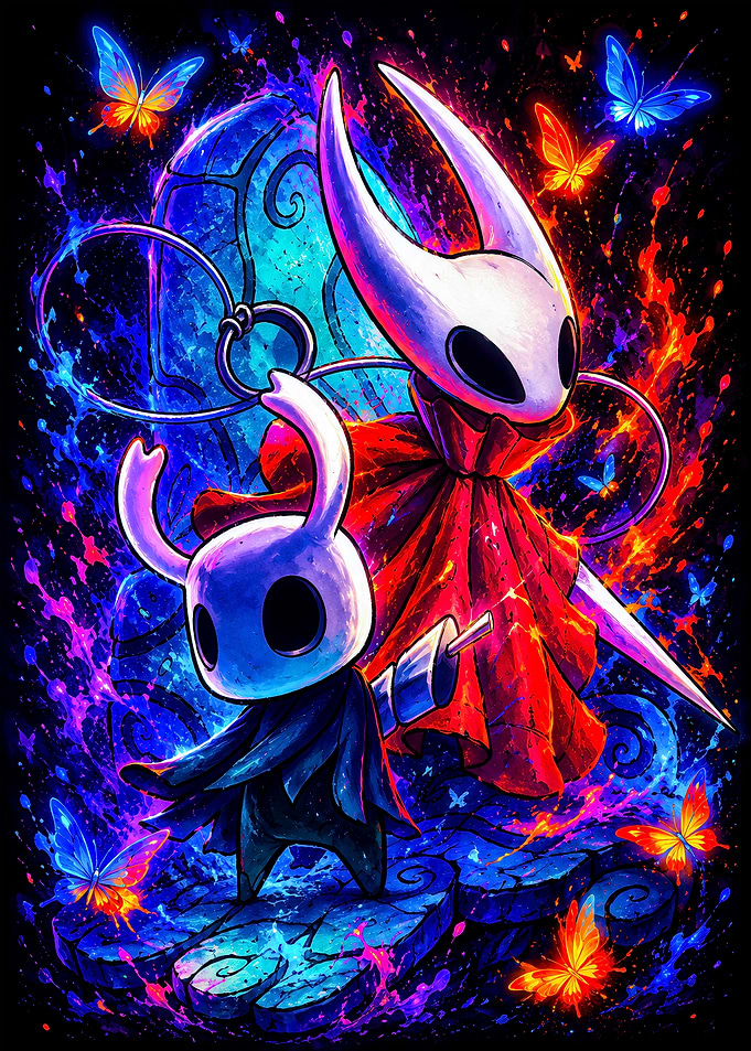 Hollow Knight and Hornet Neon Art