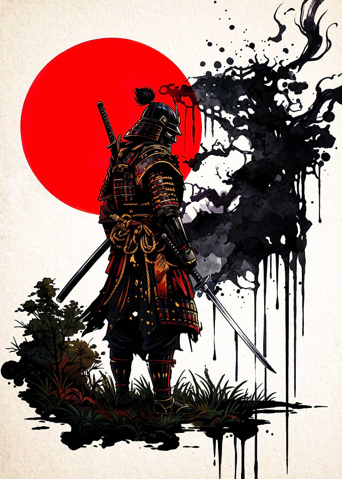 Samurai Warrior with Red Sun