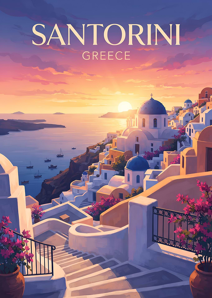 Santorini Sunset over the Aegean Sea