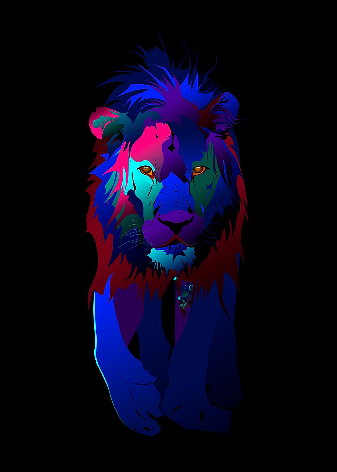 Geometric Lion Portrait - Cyberpunk Neon Variant
