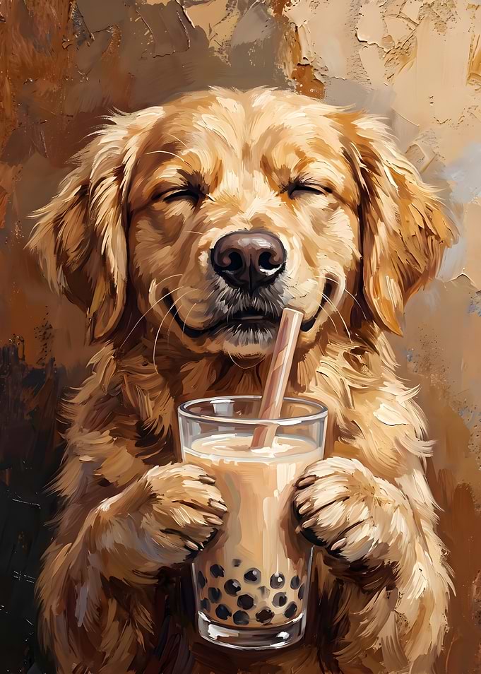 Golden Retriever Enjoying Bubble Tea