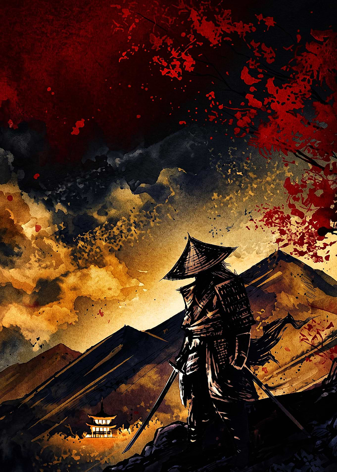 Samurai Warrior in Traditional Japanese Landscape