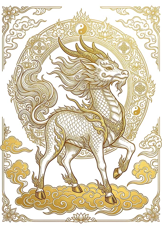 Golden Qilin Mythical Creature Illustration
