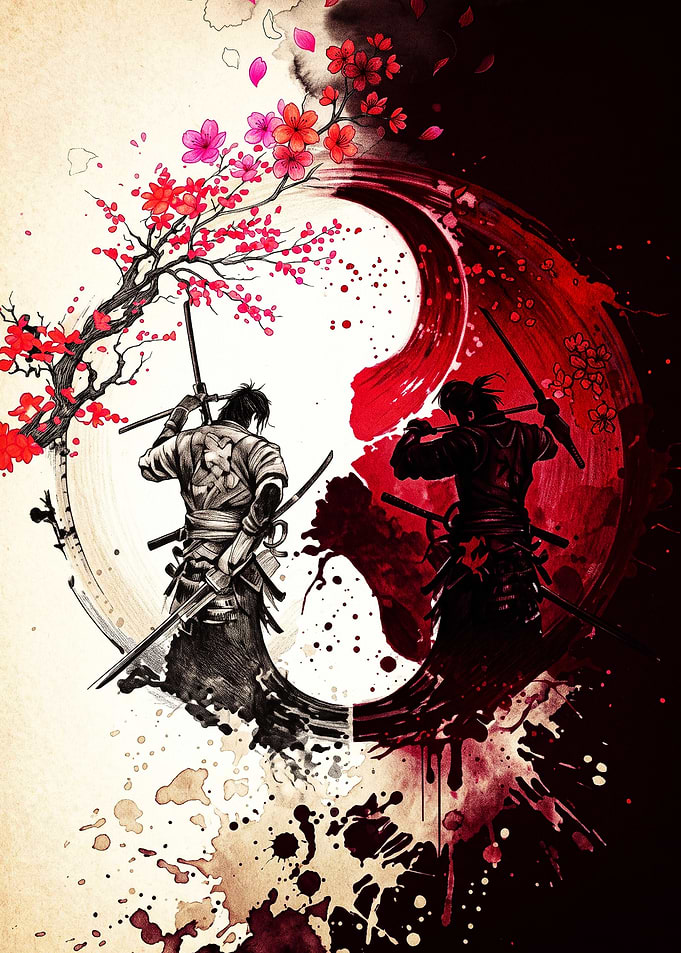Samurai Yin Yang Cherry Blossom Art