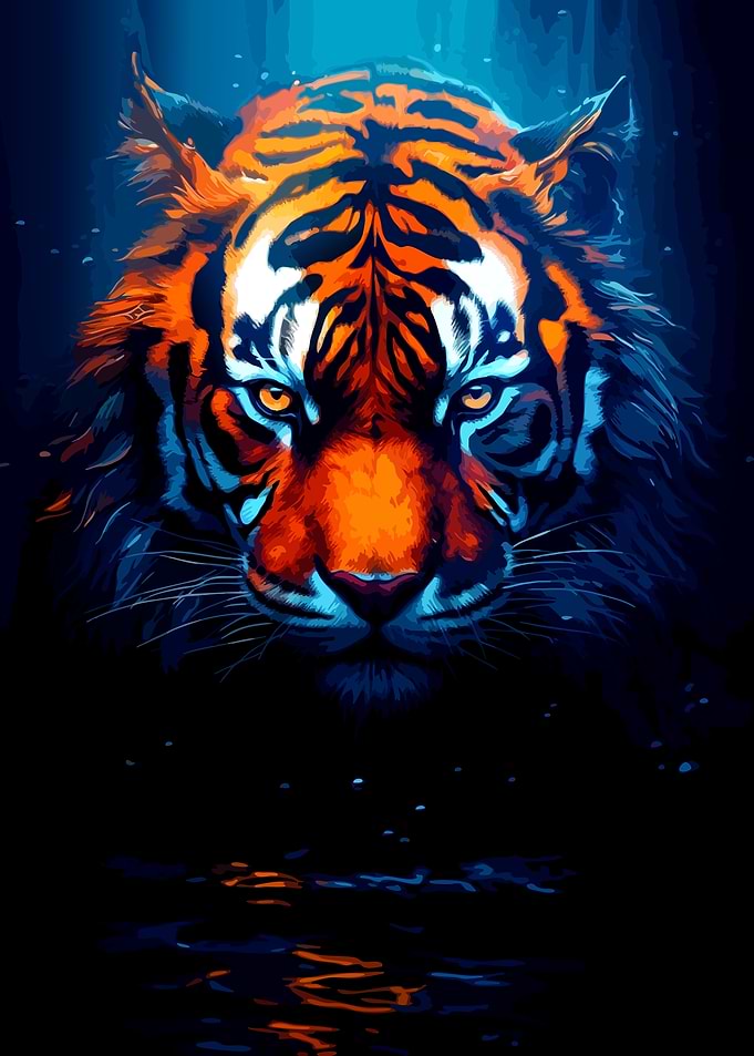 Vibrant Tiger Portrait in Dark Water