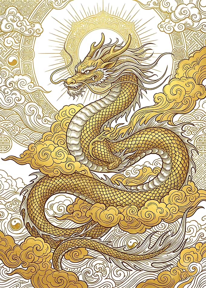 Golden Chinese Dragon Illustration