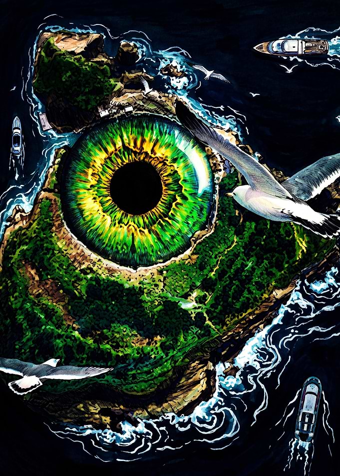 Surreal Island Eye Aerial View