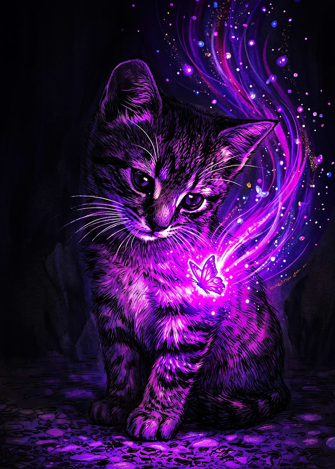 Magical Kitten with Glowing Butterfly