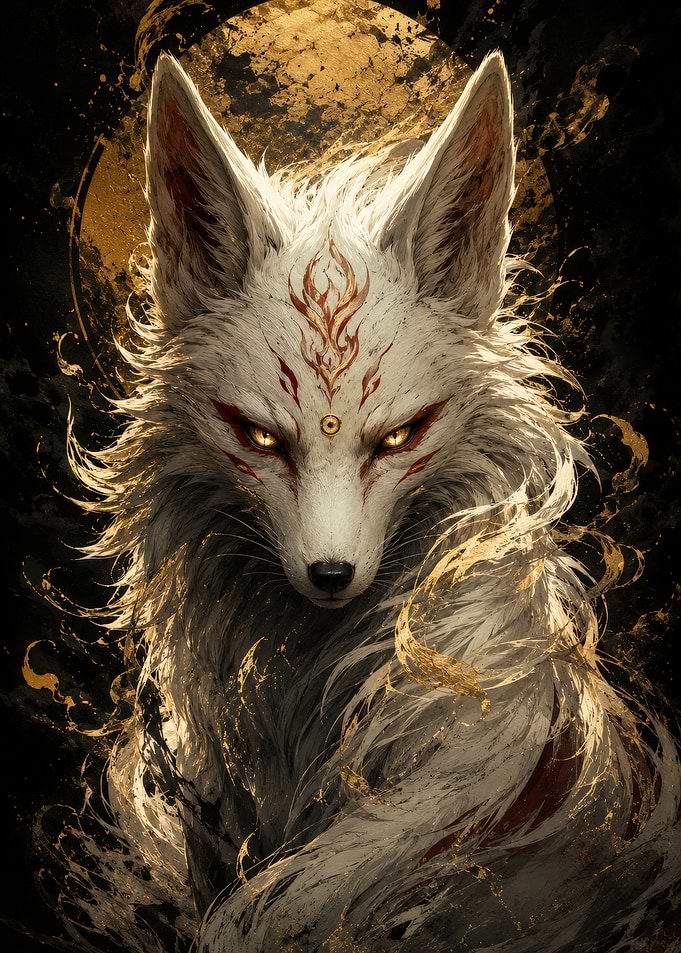 Mystical White Kitsune Spirit Portrait