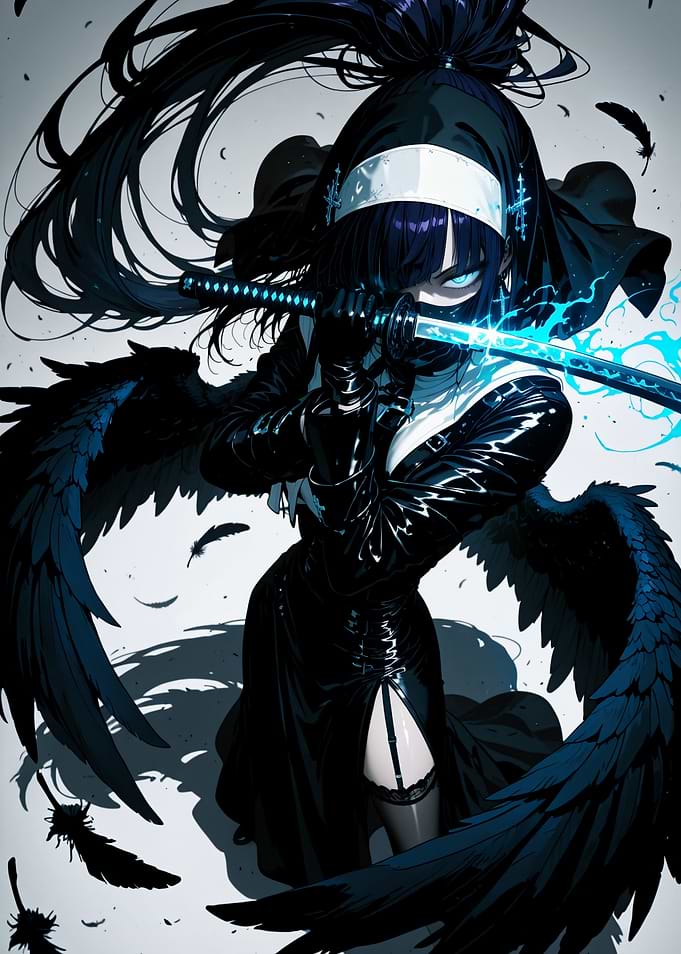 Dark Angel Nun Warrior with Katana
