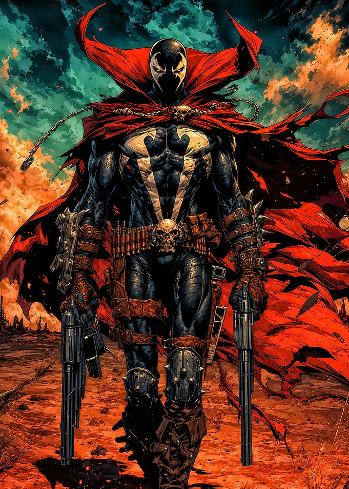 Spawn Standing in Fiery Wasteland