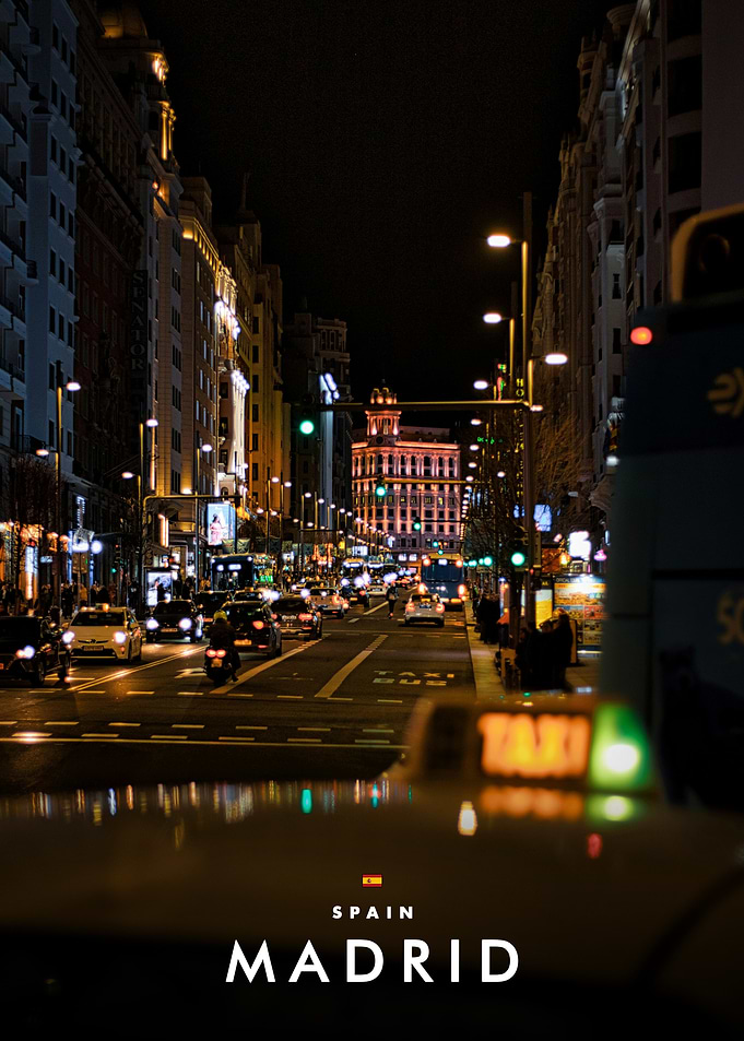 Nighttime Street View of Madrid