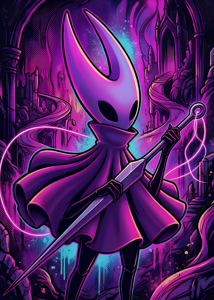 Hornet from Hollow Knight Neon Art