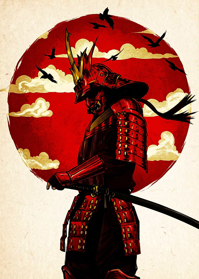 Red Samurai Warrior with Katana