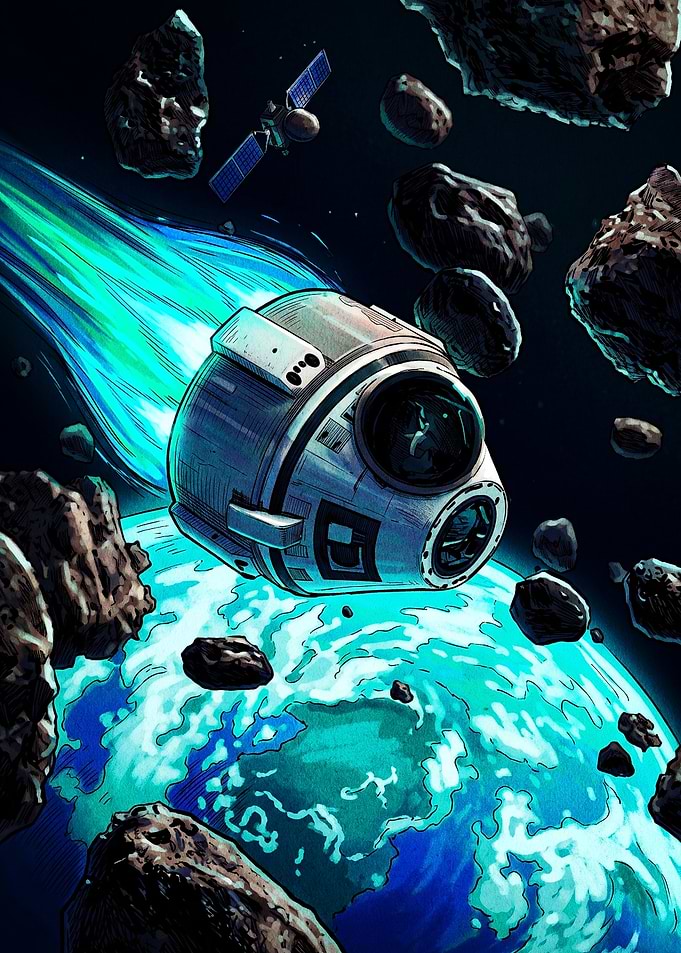 Space Capsule Re-entering Earth Atmosphere