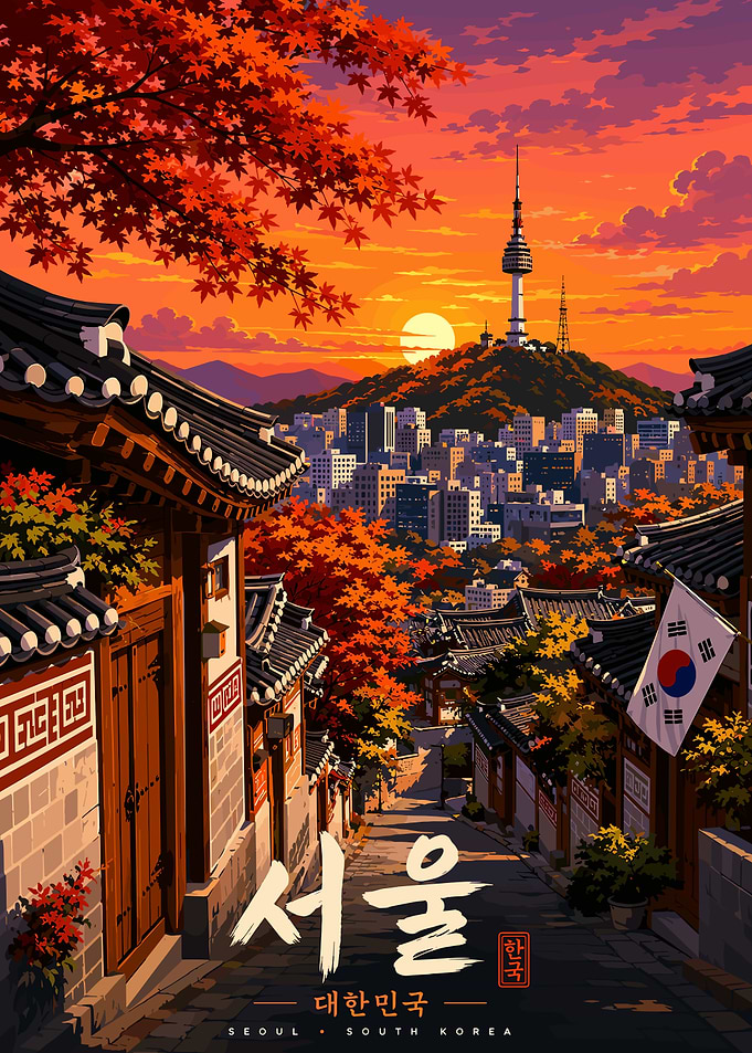 Seoul South Korea Autumn Sunset Poster