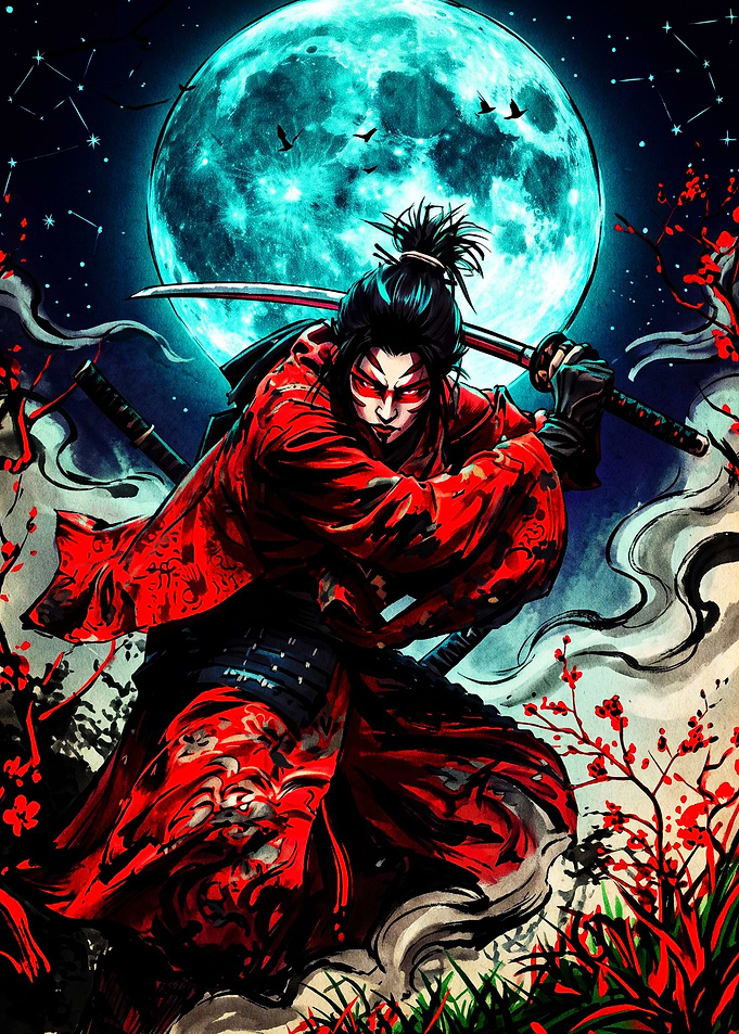 Samurai Warrior Under Full Moon