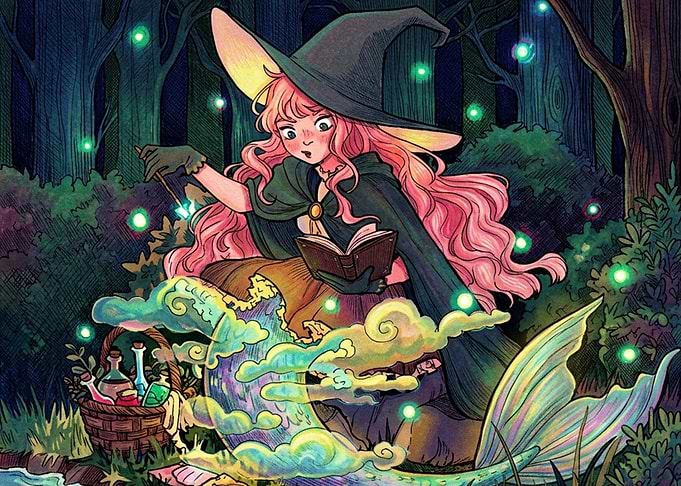 Witch Casting Magic on Mermaid