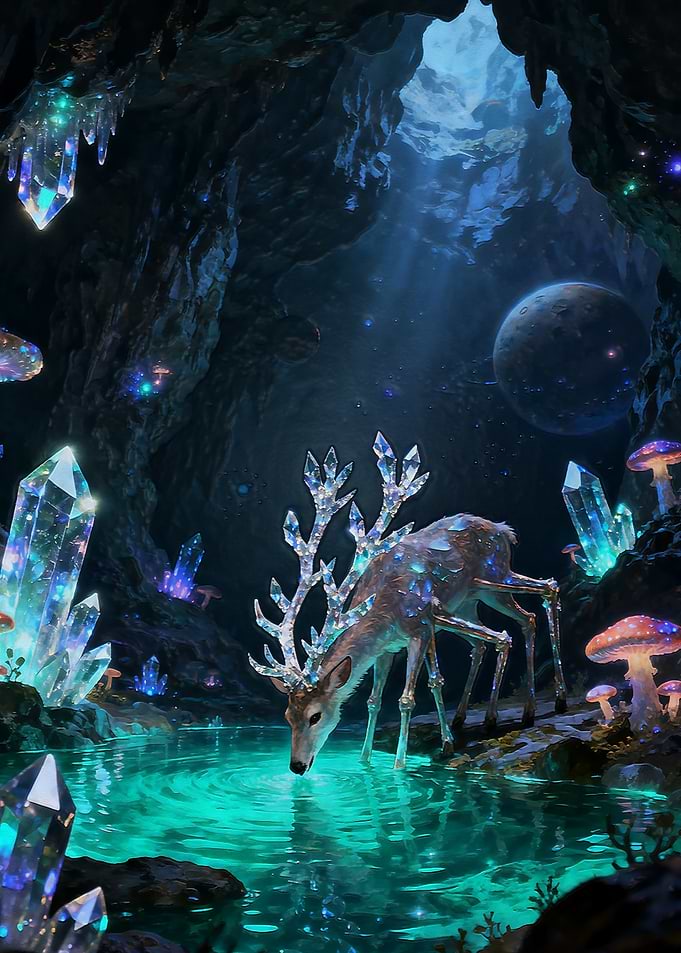 Crystal Deer in Enchanted Cave
