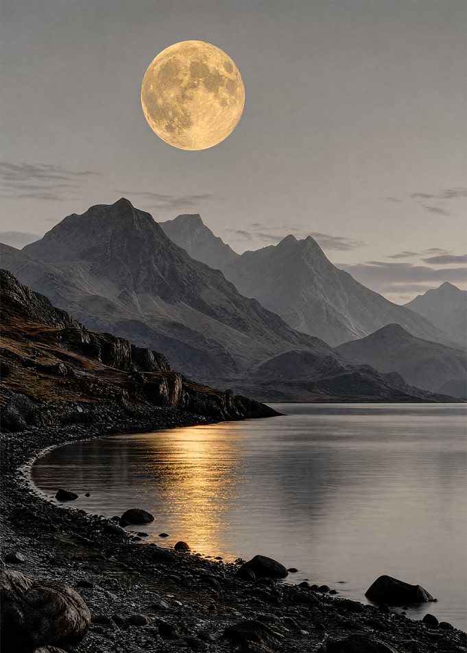 Full Moon Over Mountain Lake