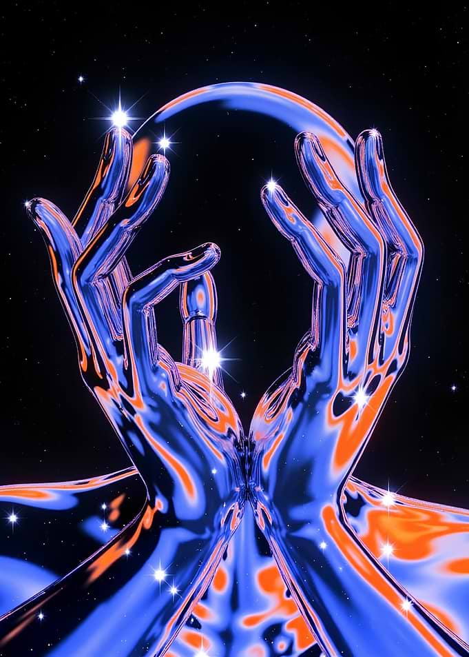 Chrome Hands Holding Celestial Sphere