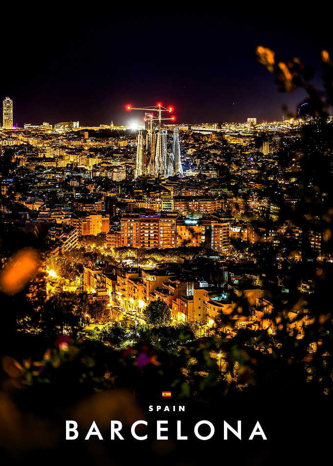 Barcelona Night Cityscape Travel Poster