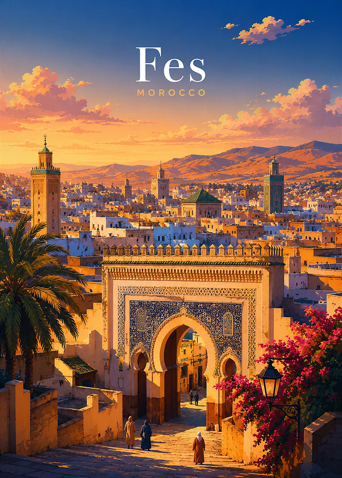 Fes Morocco Sunset Travel Poster