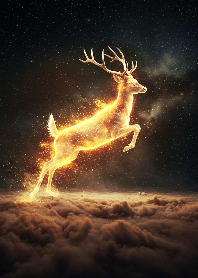 Fiery Celestial Stag Leaping