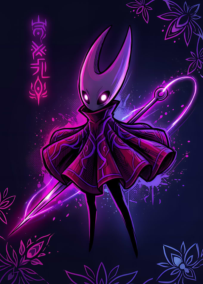 Hornet from Hollow Knight Neon Art