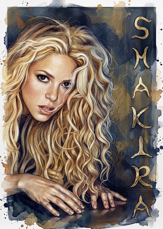 Shakira Watercolor Portrait Art