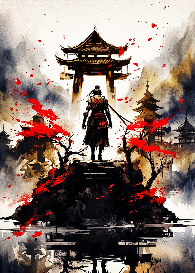 Samurai Warrior at Ancient Temple Gate
