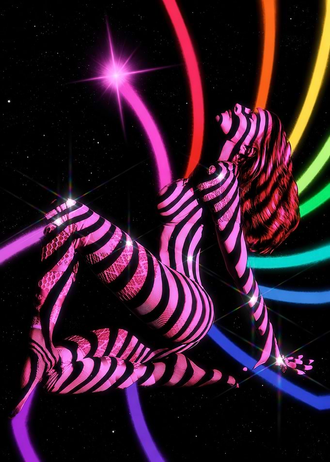 Psychedelic Neon Silhouette Woman