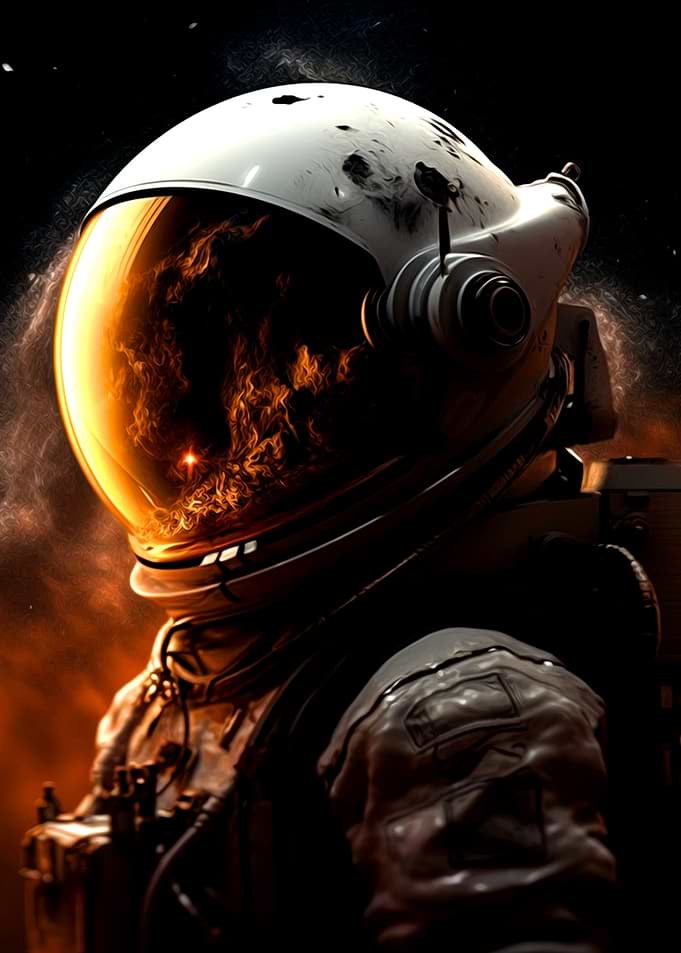 Astronaut with Fiery Reflection Helmet