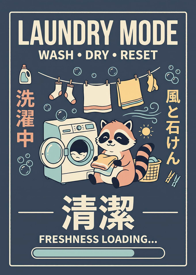Cute Raccoon Laundry Mode Poster