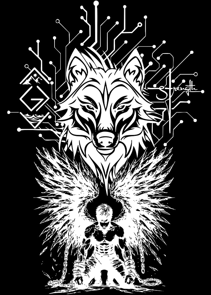Wolf and Angelic Warrior Digital Art