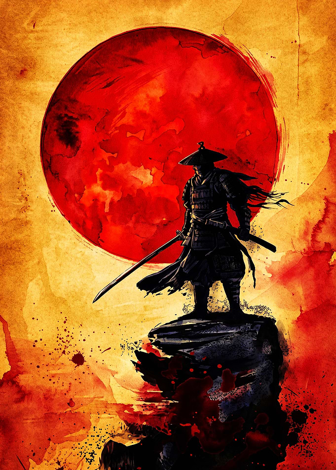 Samurai Warrior Under Red Sun
