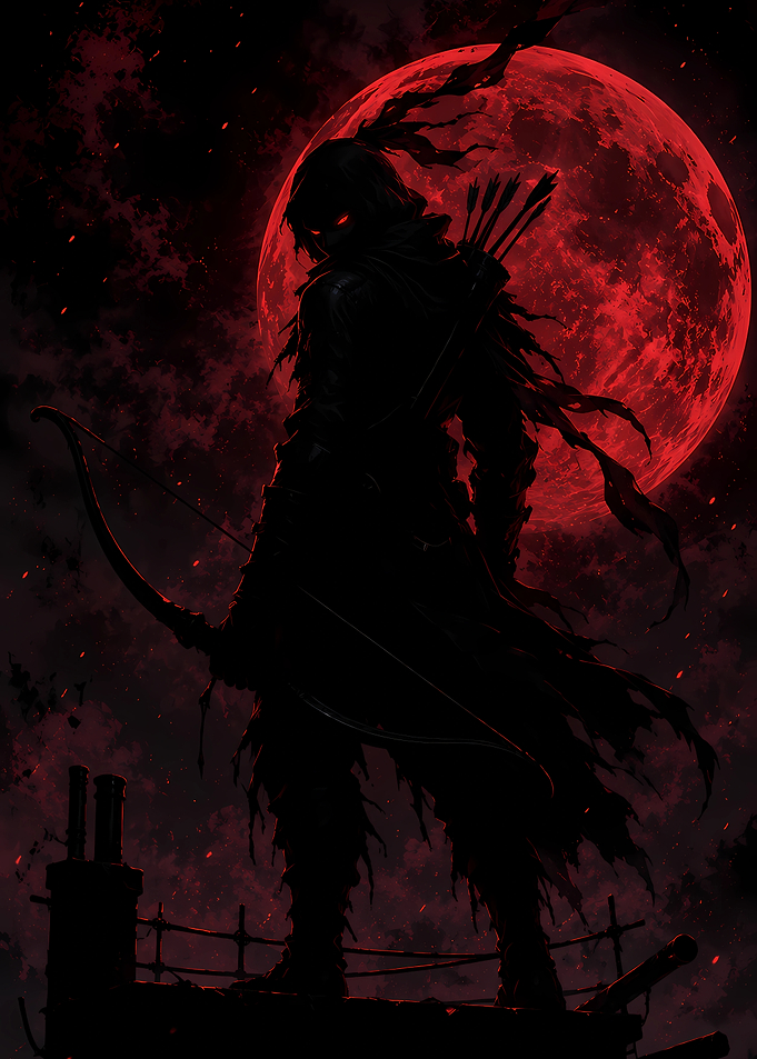 Dark Archer Under Red Moon