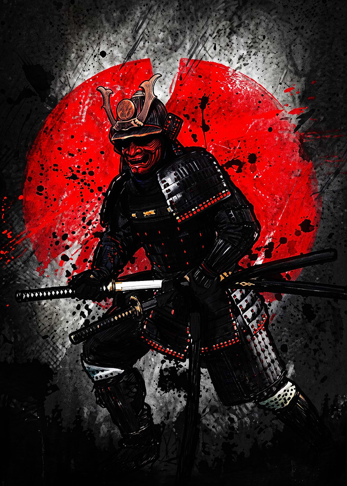 Samurai Warrior with Red Sun Background
