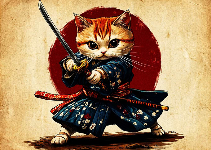 Cute Samurai Cat Warrior