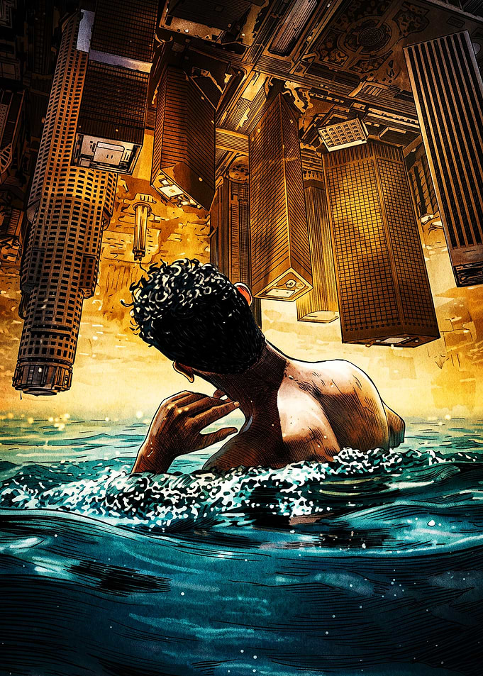 Surreal Cityscape Reflection in Water
