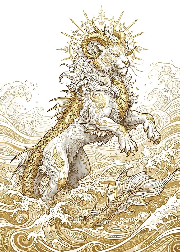Golden Mythical Sea Creature Illustration