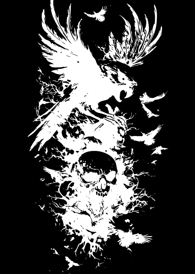 Gothic Raven and Skull Art